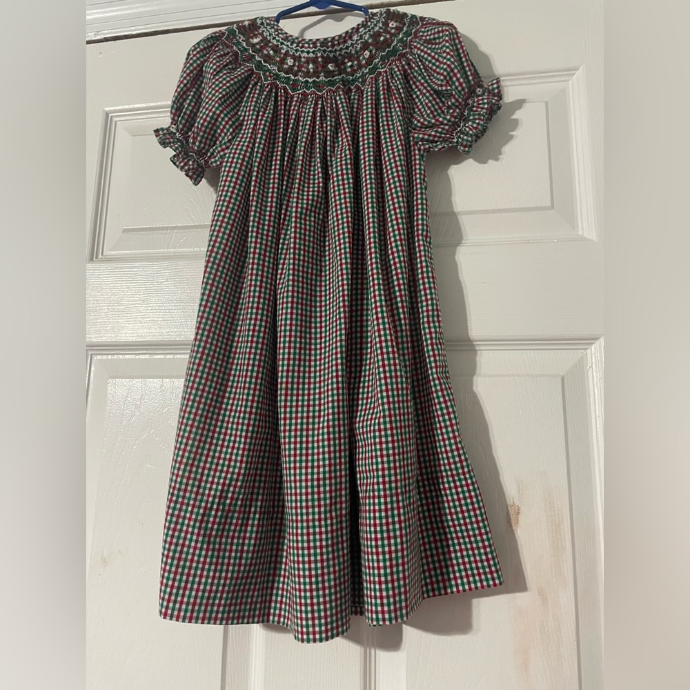 Classic Green and Red Checkered Kids Dress